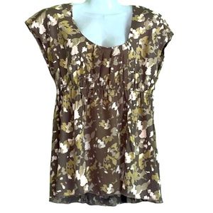 ⭐️ Calvin Klein short cup sleeve brown & cream empire waist shirt women M